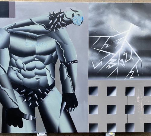 Jan-Batorek_02_2024-Iguanodon-140-x180-acrylic-and-spray-on-canvas