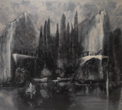 Richard-Marco_14_Isle-of-the-dead-Die-Toteninsel-destroyed-work-of-Arnold-Bocklin-240x180cm-oil-on-canvas.-2022-Exhibition-Lethe-Nitrianska-galeria
